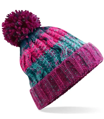 Beechfield Beechfield Corkscrew Pom Pom Beanie in Winter Berries