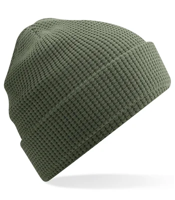 Beechfield Beechfield Organic Cotton Waffle Beanie in Olive Green