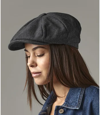 Beechfield Beechfield Melton Wool Baker Boy Cap in Charcoal Marl