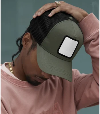 Beechfield Beechfield Appliqué Patch 5 Panel Trucker Cap in Black/Stone