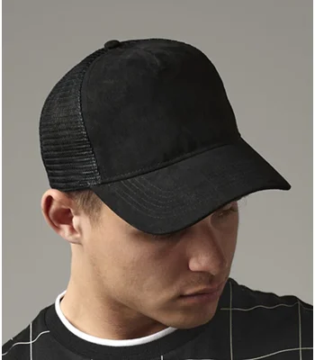 Beechfield Beechfield Suede Snapback Trucker Cap in Black
