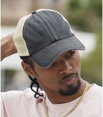 Beechfield Beechfield 6 Panel Vintage Trucker Cap in Vint.Blk/Stone
