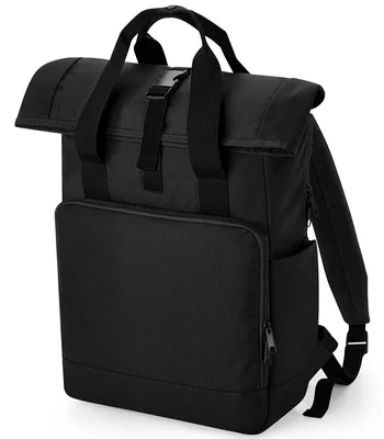 BagBase BagBase Recycled Twin Handle Roll-Top Laptop Backpack in Black