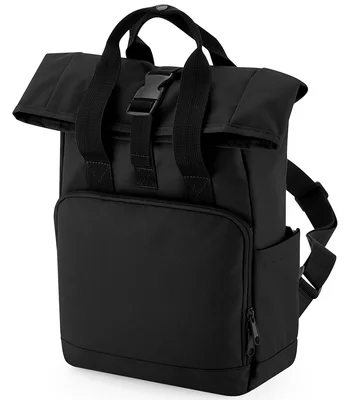 BagBase BagBase Recycled Mini Twin Handle Roll-Top Backpack in Black