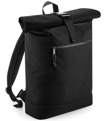 BagBase BagBase Recycled Roll-Top Backpack in Black