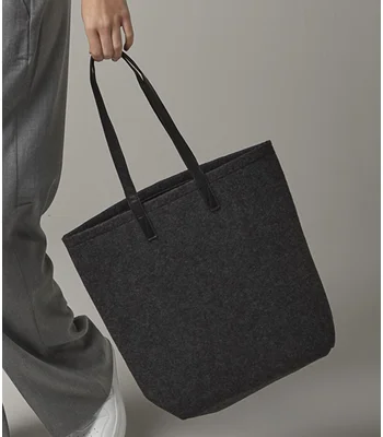 BagBase BagBase Premium Felt Tote Bag in Charcoal Melange/Black