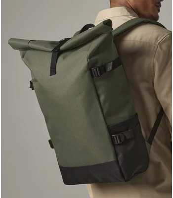 BagBase BagBase Block Roll-Top Backpack in Black/Black