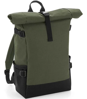 BagBase BagBase Block Roll-Top Backpack in Black/Black