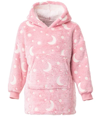 Brand Lab Brand Lab Kids Oversized Hooded Blanket in Blush Pink Glow In The Dark