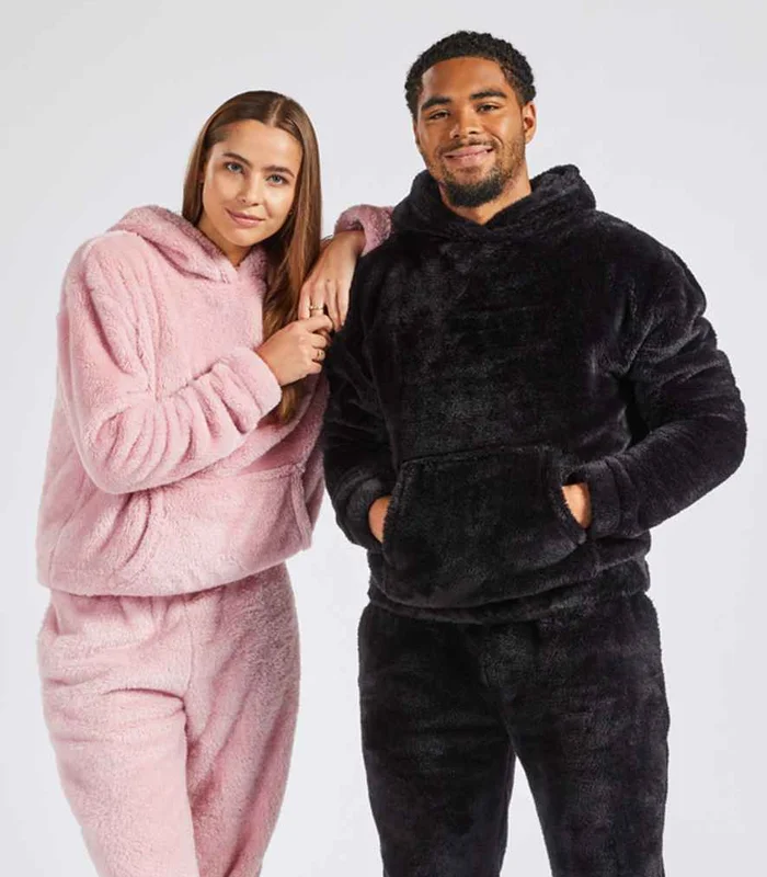 Brand Lab Brand Lab Unisex Fluffy Fleece Hoodie in Blush Pink