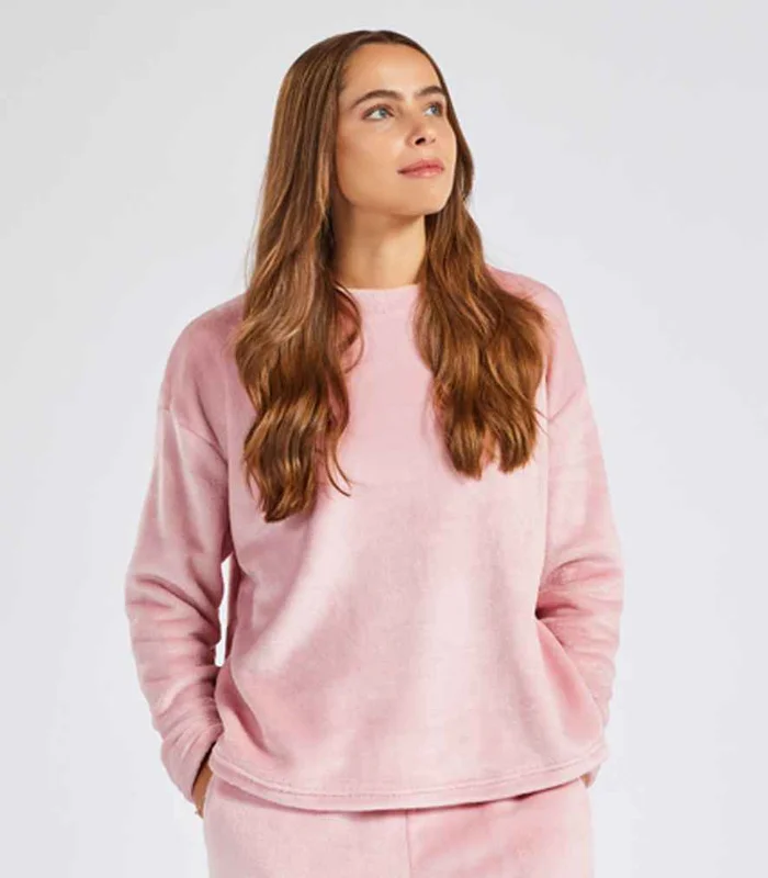 Brand Lab Brand Lab Ladies Plush Fleece Crew Neck Sweatshirt in Silver Grey