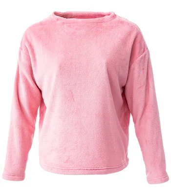 Brand Lab Brand Lab Ladies Plush Fleece Crew Neck Sweatshirt in Blush Pink