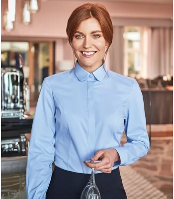 Brook Taverner Brook Taverner Ladies Trevi Long Sleeve Poplin Shirt in White