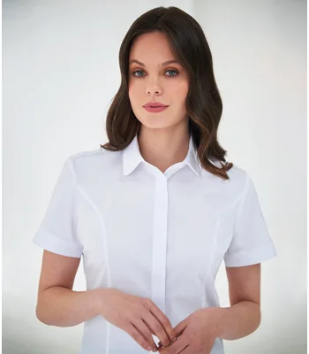 Brook Taverner Brook Taverner Ladies Soave Short Sleeve Poplin Shirt in White
