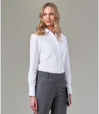 Brook Taverner Brook Taverner Ladies Palena Long Sleeve Poplin Shirt in White