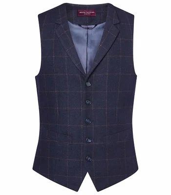 Brook Taverner Brook Taverner Memphis Tweed Waistcoat in Navy Check