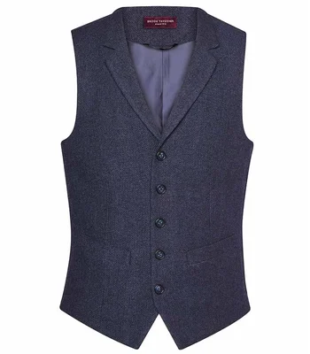 Brook Taverner Brook Taverner Memphis Tweed Waistcoat in Navy Herringbone