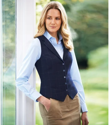 Brook Taverner Brook Taverner Ladies Nashville Tweed Waistcoat in Navy Herringbone