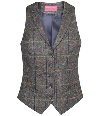 Brook Taverner Brook Taverner Ladies Nashville Tweed Waistcoat in Grey Brown Check