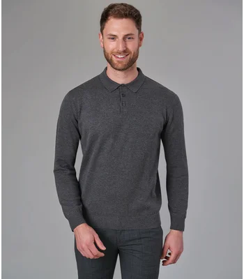 Brook Taverner Brook Taverner Casper Knitted Long Sleeve Polo Shirt in Black
