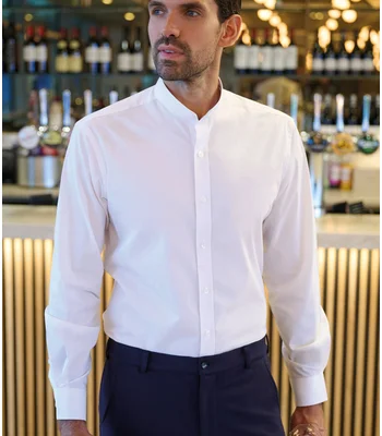 Brook Taverner Brook Taverner Volterra Long Sleeve Grandad Collar Shirt in Black