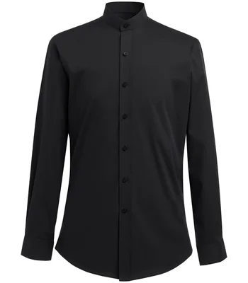 Brook Taverner Brook Taverner Volterra Long Sleeve Grandad Collar Shirt in Black