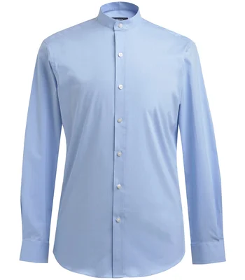 Brook Taverner Brook Taverner Volterra Long Sleeve Grandad Collar Shirt in Sky Blue