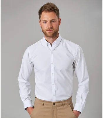 Brook Taverner Brook Taverner Lawrence Long Sleeve Stretch Oxford Shirt in White