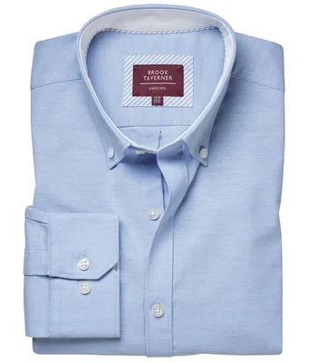 Brook Taverner Brook Taverner Lawrence Long Sleeve Stretch Oxford Shirt in Sky Blue