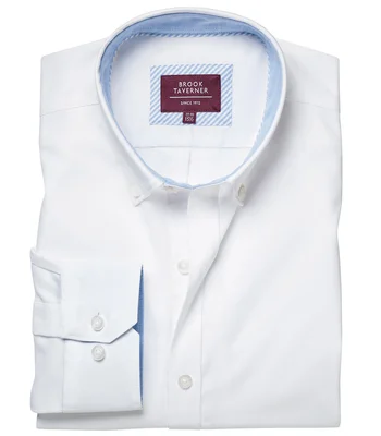 Brook Taverner Brook Taverner Lawrence Long Sleeve Stretch Oxford Shirt in White