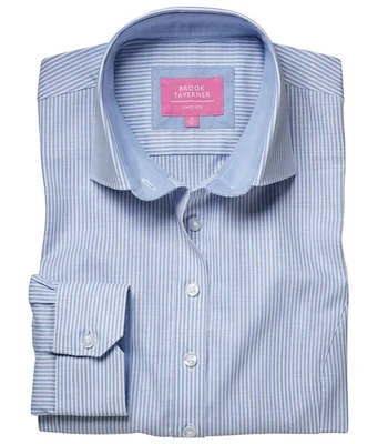 Brook Taverner Brook Taverner Ladies Mirabel Long Sleeve Stretch Oxford Shirt in Sky Blue Stripe