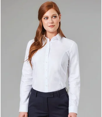 Brook Taverner Brook Taverner Ladies Albany Long Sleeve Classic Oxford Shirt in White