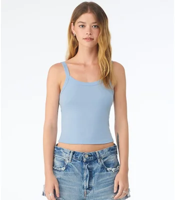 Bella+Canvas Bella Ladies Micro Rib Spaghetti Strap Tank Top in Solid Baby Blue Blend
