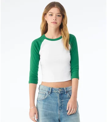 Bella+Canvas Bella Ladies Micro Rib 3/4 Raglan Baby T-Shirt in White/Kelly Green