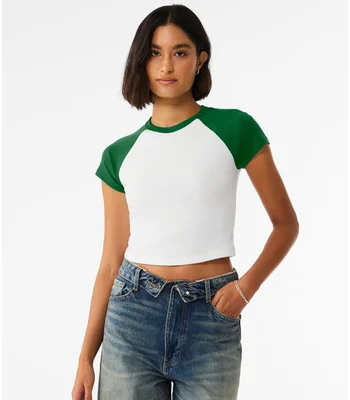 Bella+Canvas Bella Ladies Micro Rib Raglan Baby T-Shirt in White/Kelly Green