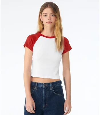 Bella+Canvas Bella Ladies Micro Rib Raglan Baby T-Shirt in White/Red