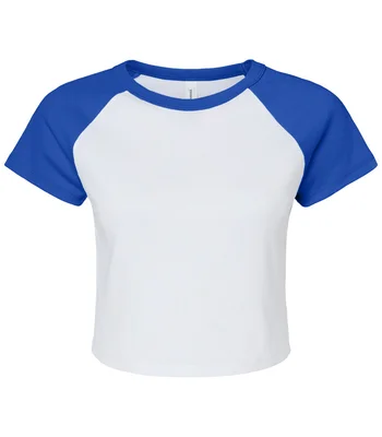 Bella+Canvas Bella Ladies Micro Rib Raglan Baby T-Shirt in White/Baby Blue