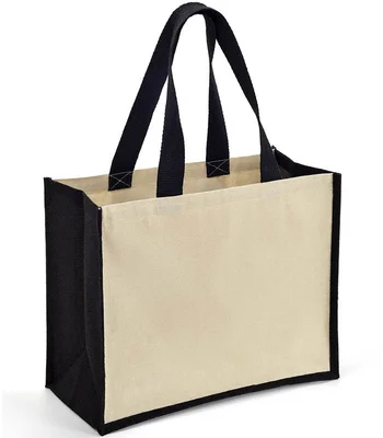 Brand Lab Brand Lab Jute and Canvas Shopper in Natural/Black