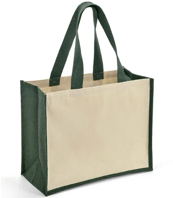 Brand Lab Brand Lab Jute and Canvas Shopper in Natural/Forest Green