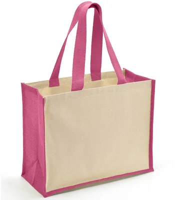 Brand Lab Brand Lab Jute and Canvas Shopper in Natural/Fuchsia