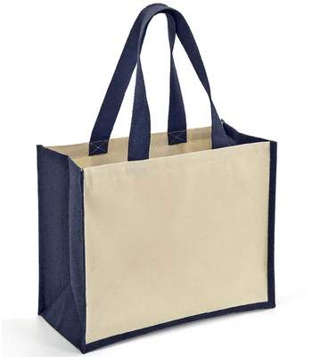 Brand Lab Brand Lab Jute and Canvas Shopper in Natural/Navy