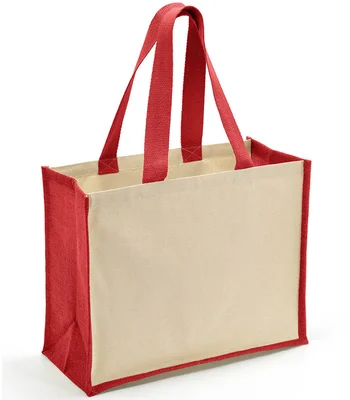 Brand Lab Brand Lab Jute and Canvas Shopper in Natural/Red