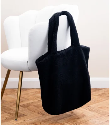 Brand Lab Brand Lab Borg Fleece Shopper Tote Bag in Black