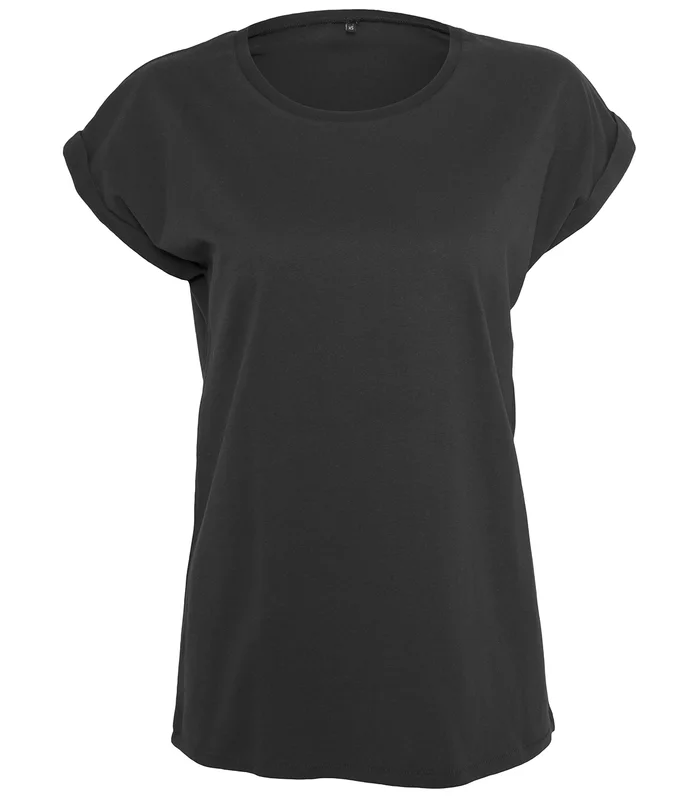 Build Your Brand Build Your Brand Women's extended shoulder tee in Black*