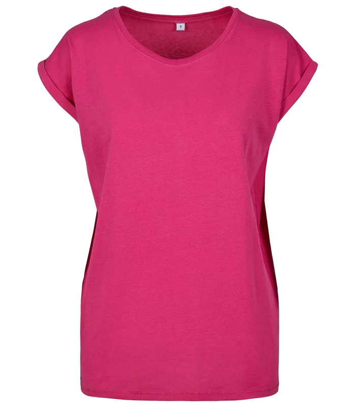 Build Your Brand Build Your Brand Women's extended shoulder tee in Hibiskus Pink*