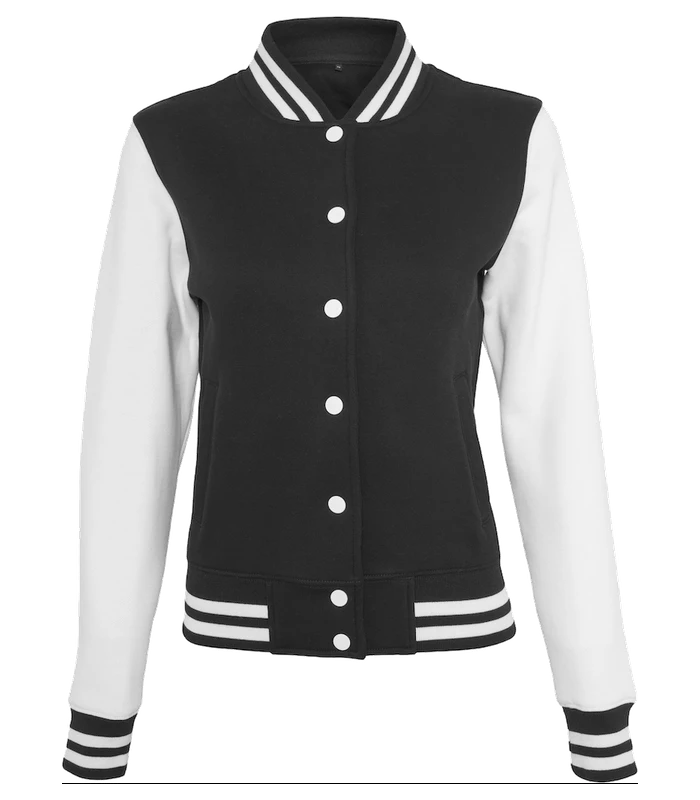 Build Your Brand Build Your Brand Women's sweat college jacket in Black/White