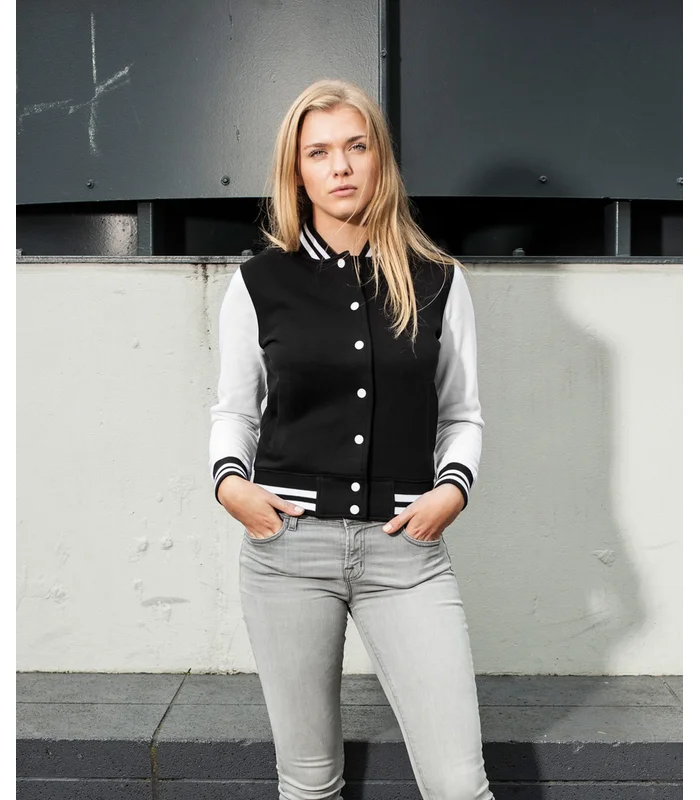 Build Your Brand Build Your Brand Women's sweat college jacket in Black/White