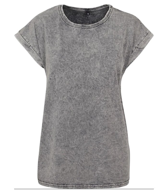 Build Your Brand Build Your Brand Women's acid washed extended shoulder tee in Grey/Black