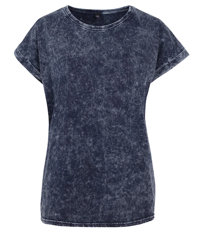 Build Your Brand Build Your Brand Women's acid washed extended shoulder tee in Indigo/White