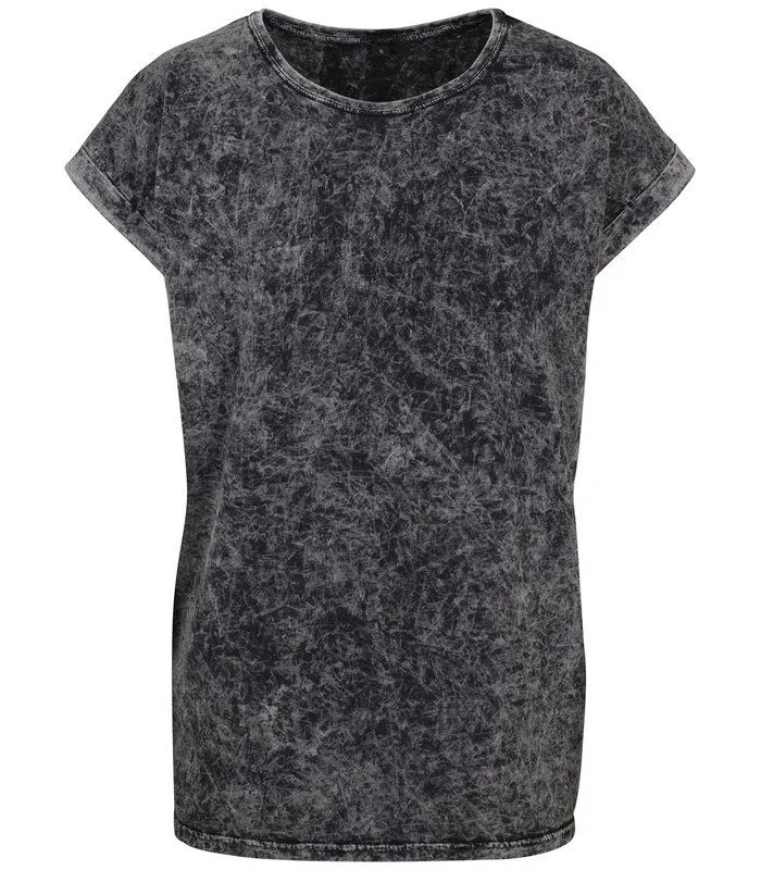 Build Your Brand Build Your Brand Women's acid washed extended shoulder tee in Dark Grey/White